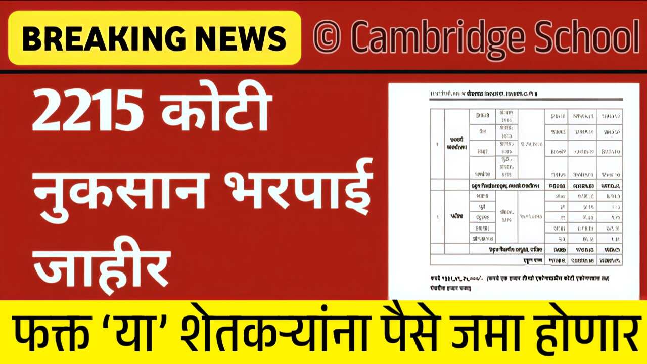नुकसान भरपाई: 2215 कोटी निधी मंजूर; ‘या’ ३१ लाख शेतकऱ्यांना पैसे जमा, यादी पहा Ativrushti Nuksan Bharpai Yadi
