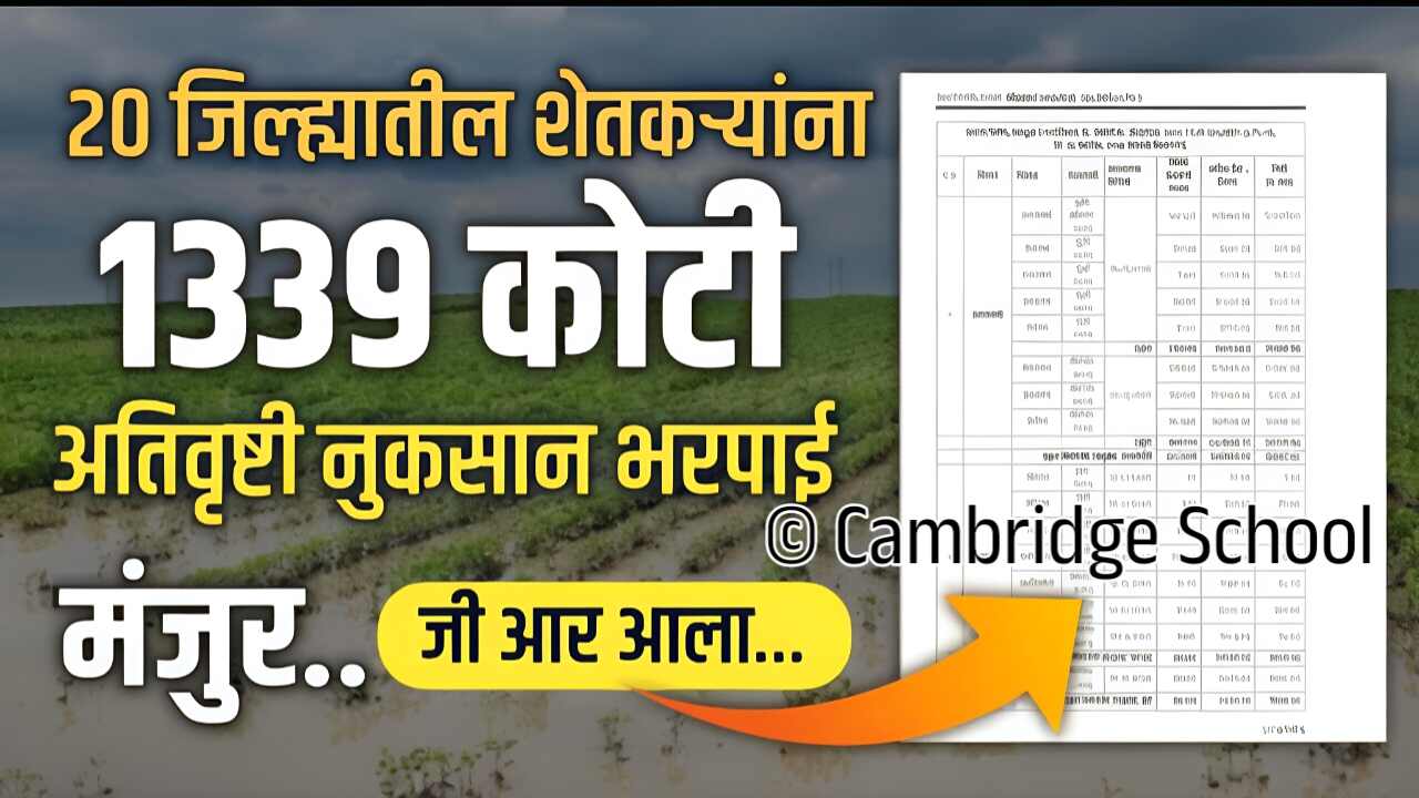 1339 कोटी अतिवृष्टी नुकसान भरपाई खात्यावर जमा होणार; जिल्ह्यांची यादी येथे पहा Nuksan Bharpai Update