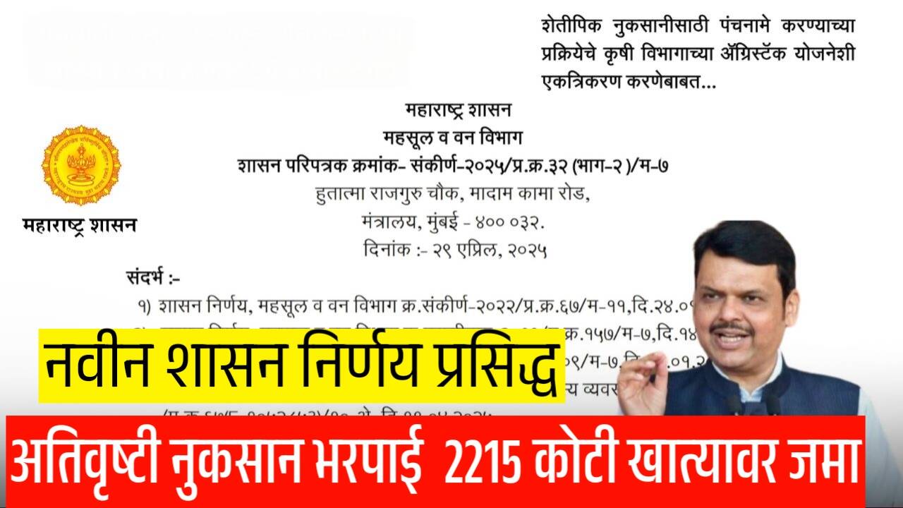 अतिवृष्टी नुकसान भरपाई: २,२१५ कोटी निधी ‘या’ ३१ लाख शेतकऱ्यांच्या खात्यात थेट पैसे जमा; तुमचा जिल्हा पहा Crop Insurance List
