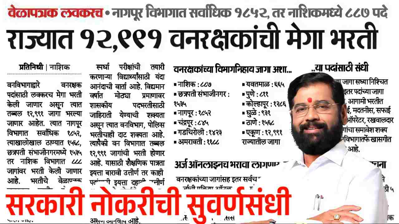 राज्यात वन विभागात तब्बल १२,९९१ जागांसाठी वनरक्षक भरती;पात्रता, अभ्यासक्रम संपूर्ण माहिती पहा